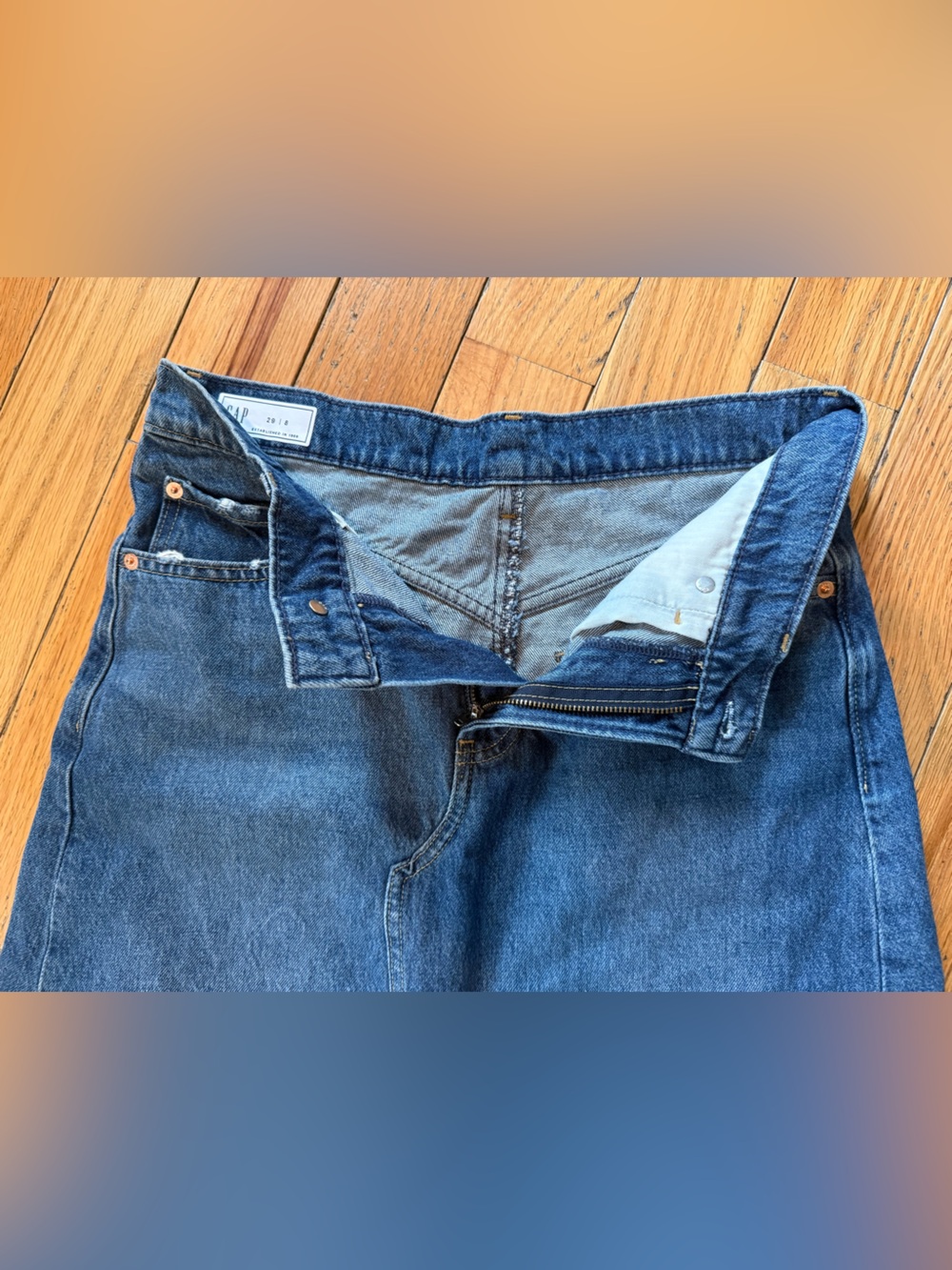 GAP Denim Maxi Skirt Slit Front Frayed Hem Medium Indigo Women’s Size 29/8 - Picture 5 of 13